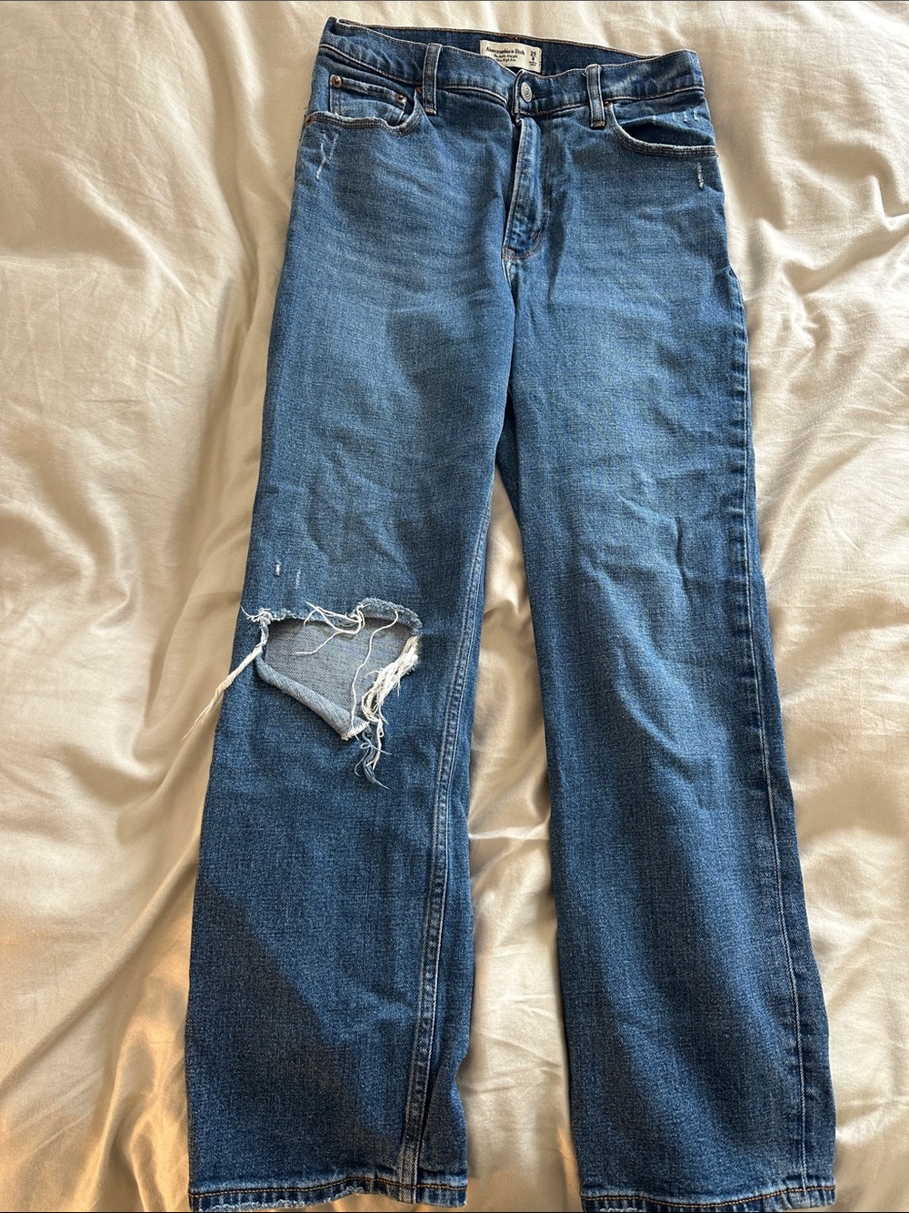 Abercrombie The Ankle Straight Ultra High Rise Distressed Jean
